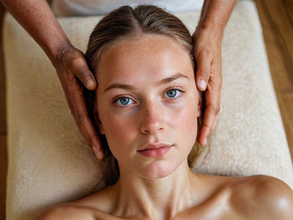 mujer haciéndose masajes descontracturantes